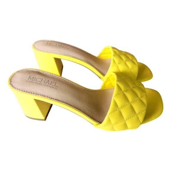 Michael Shannon RIYA Women's Yellow Quilted Slide Sandals Block Heel Size 7.5 - Picture 6 of 10
